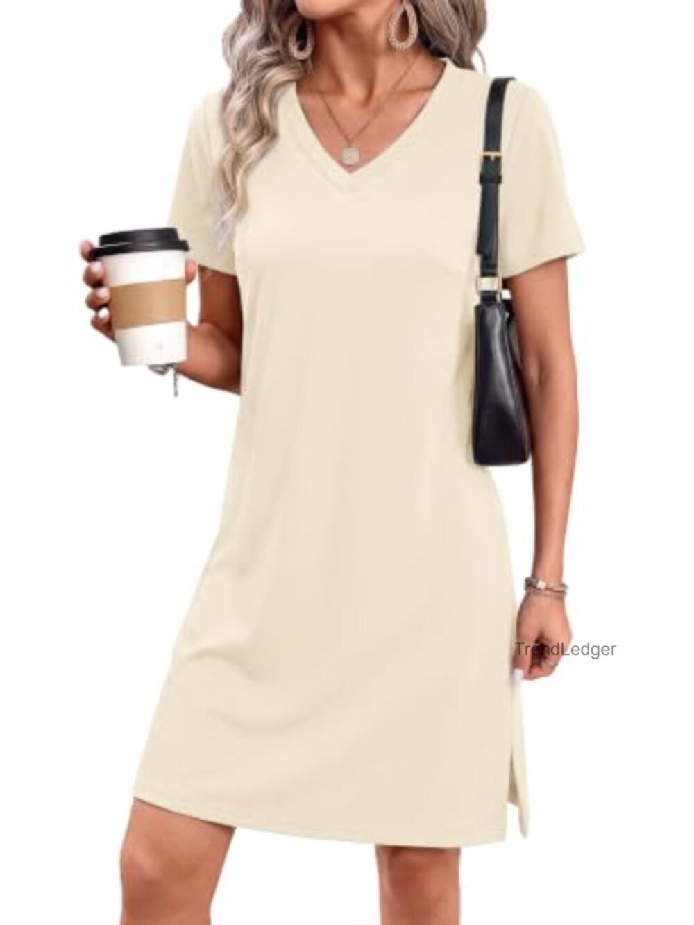 RUMIA Women's V-Neck Short Sleeve A-Line Mini Summer Dress
